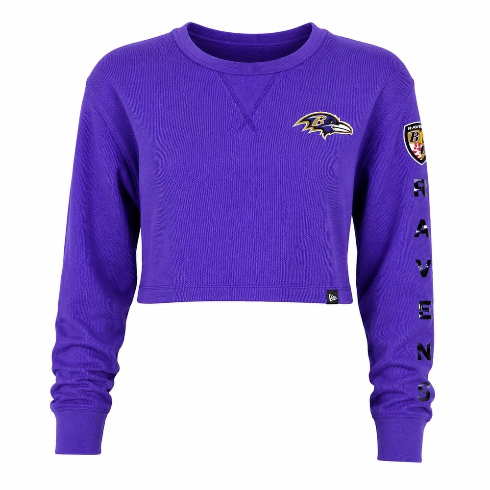 Baltimore Ravens NWT Waffle Knit Cropped Long Sleeve Top Large Sportswear gym